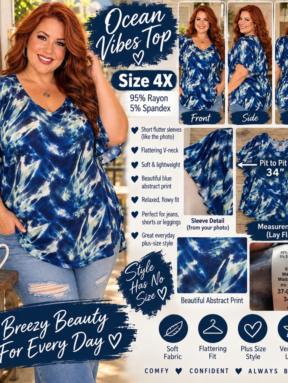 P238 — Ocean Vibes Flowy Plus-Size Top 🌊💙